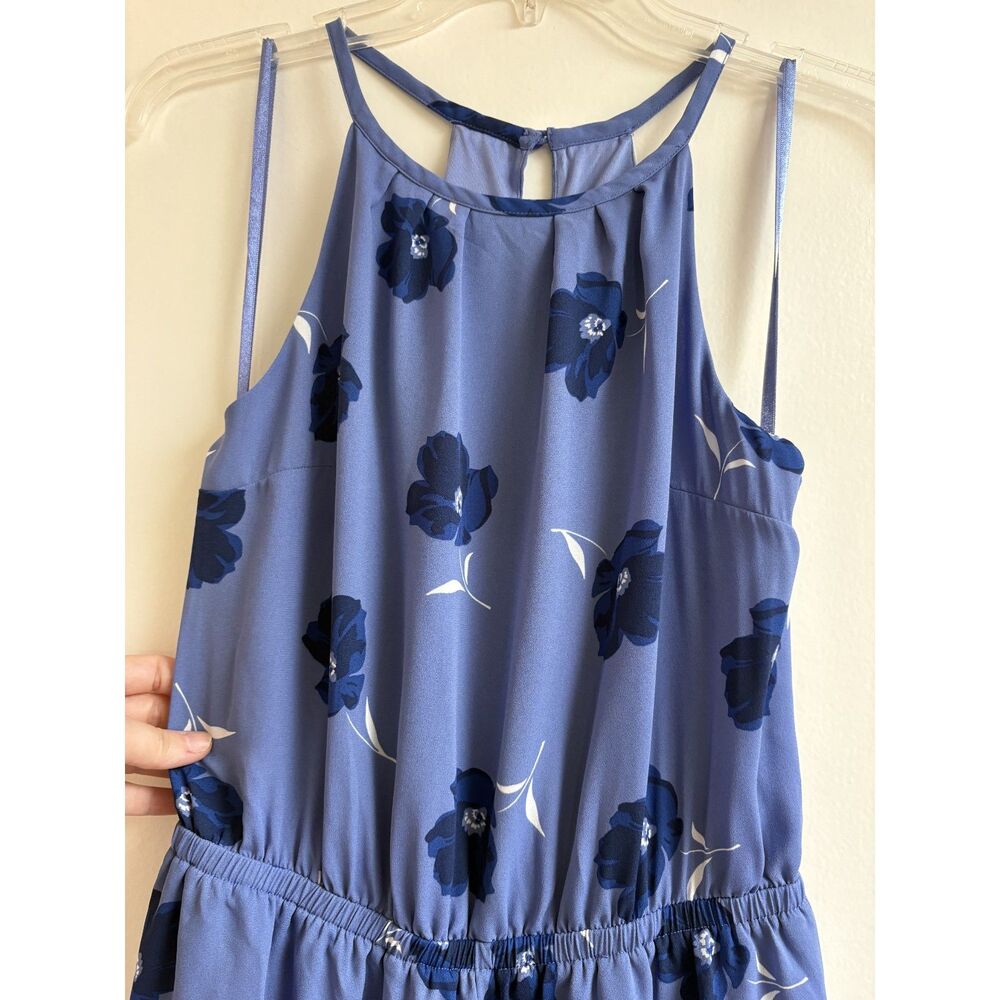 Banana Republic Chiffon Halter XS S Blue Floral Wedding Guest Keyhole Sun Dress - Picture 9 of 10